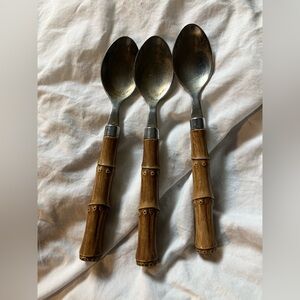 Vintage Bamboo-Style Handle Stainless Steel Spoons - Set of 3, needs cleaning